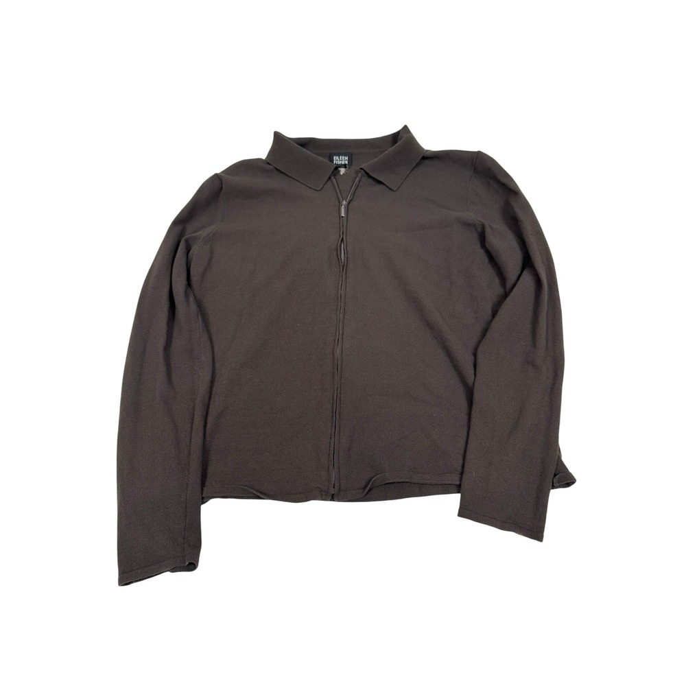 Eileen Fisher Women Brown Italian Yarn Full Zip Cardigan Sweater Size M
